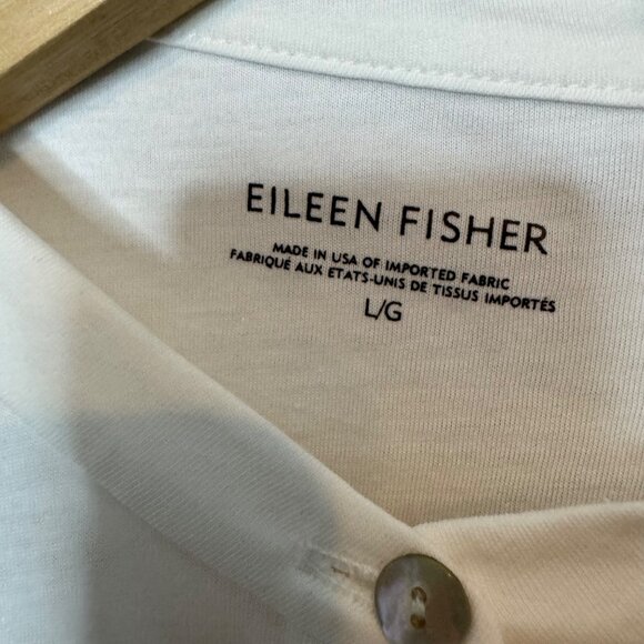 EILEEN FISHER mandarin collar jersey top in white size L - Picture 3 of 8